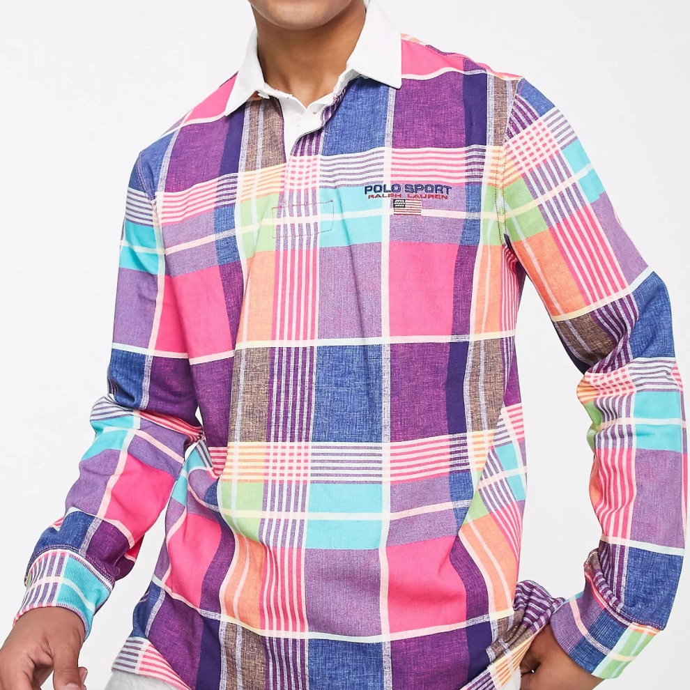 Polo Ralph Lauren Sports Capsule Madras Check Print Rugby Polo In Pink
